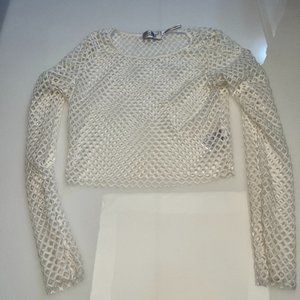 White Mesh Long Sleeve Crop Top